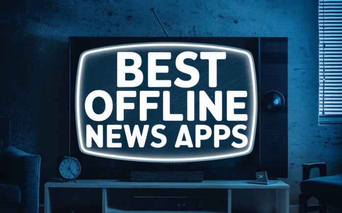A TV showing the text Best Offline News Apps