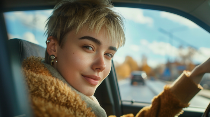 a modern girl in a car for video marketing