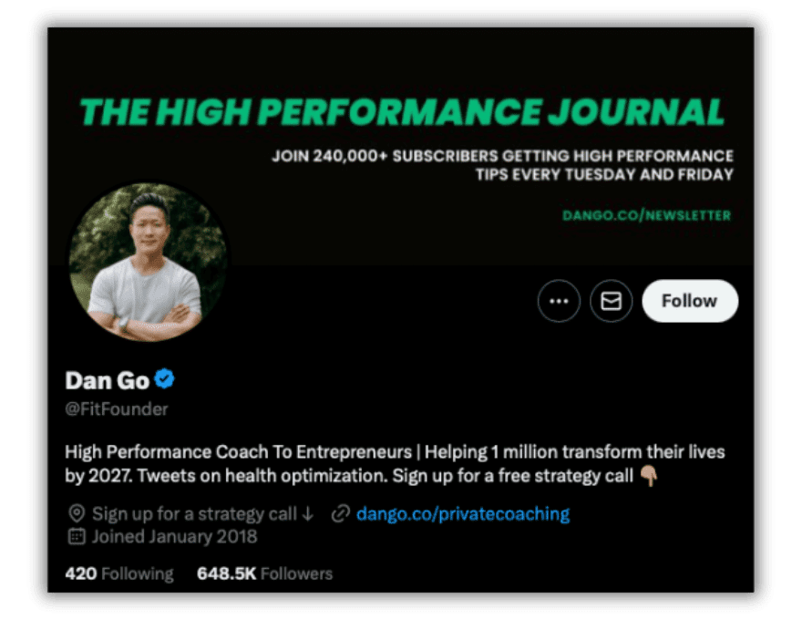 X account screenshot of Dan Go - a digital entrepreneur