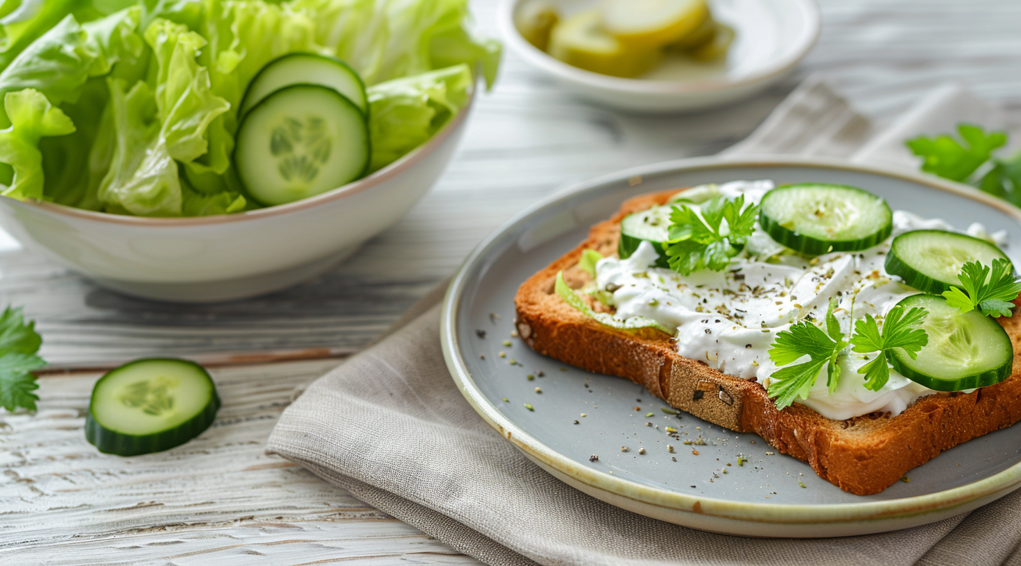 healthy breakfast meal having bran bread and cucumber - improve metabolism