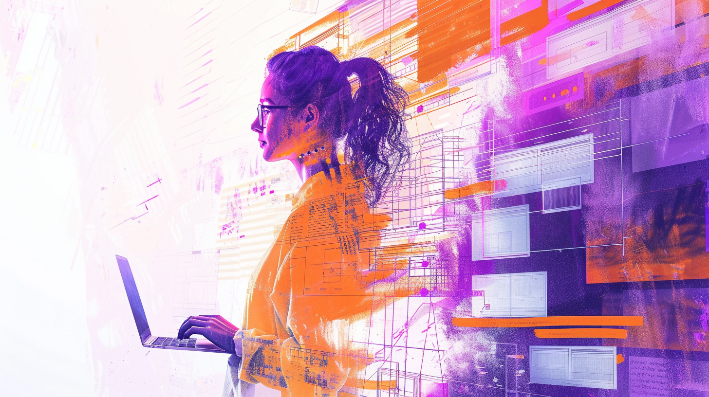 digital illustration of a girl using laptop to read newsletter email