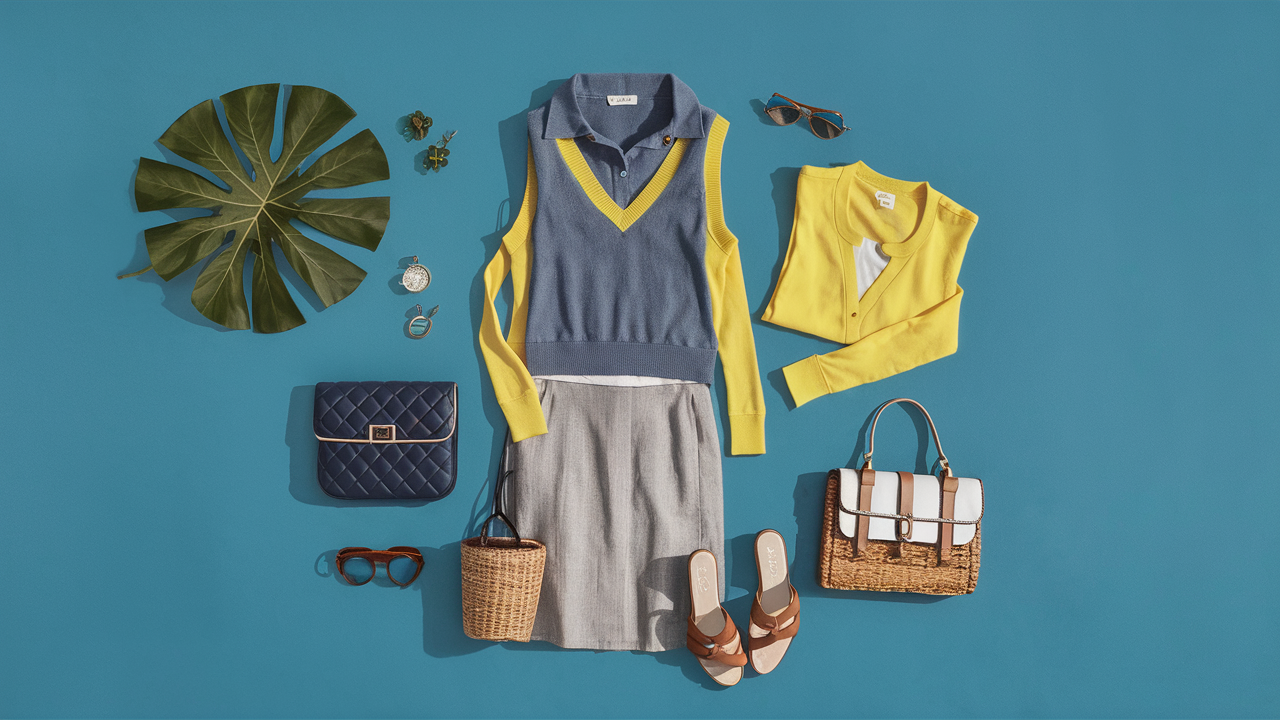 summer stylish outfit in Chambray Blue with Canary Yellow color