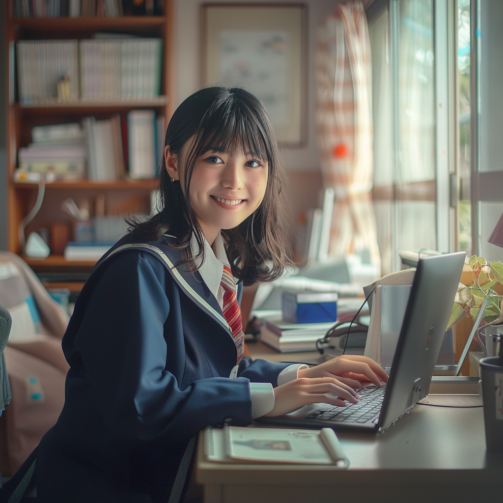 student girl using laptop - side hustle