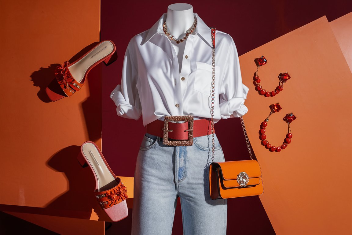 stylish outfit idea in orange + brick red colors