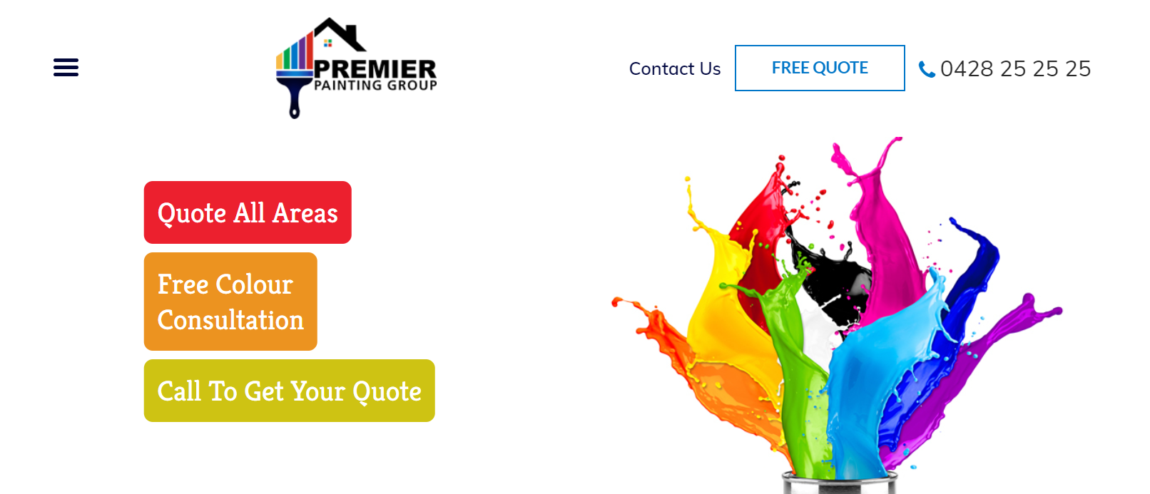 Landing page of a company website called Premier Painting Group