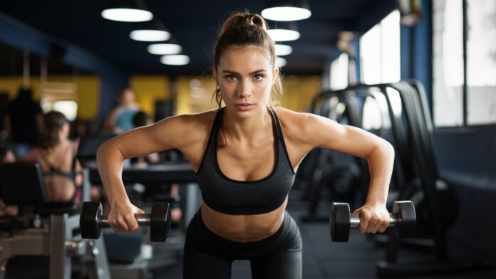 a healthy woman doing workout in a gym